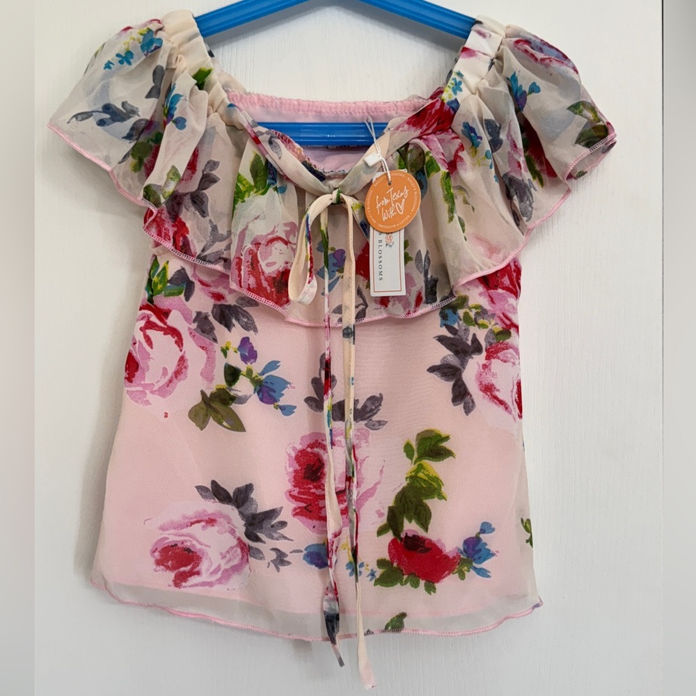 Bailey’s Blossoms Pink Floral Ruffle Blouse